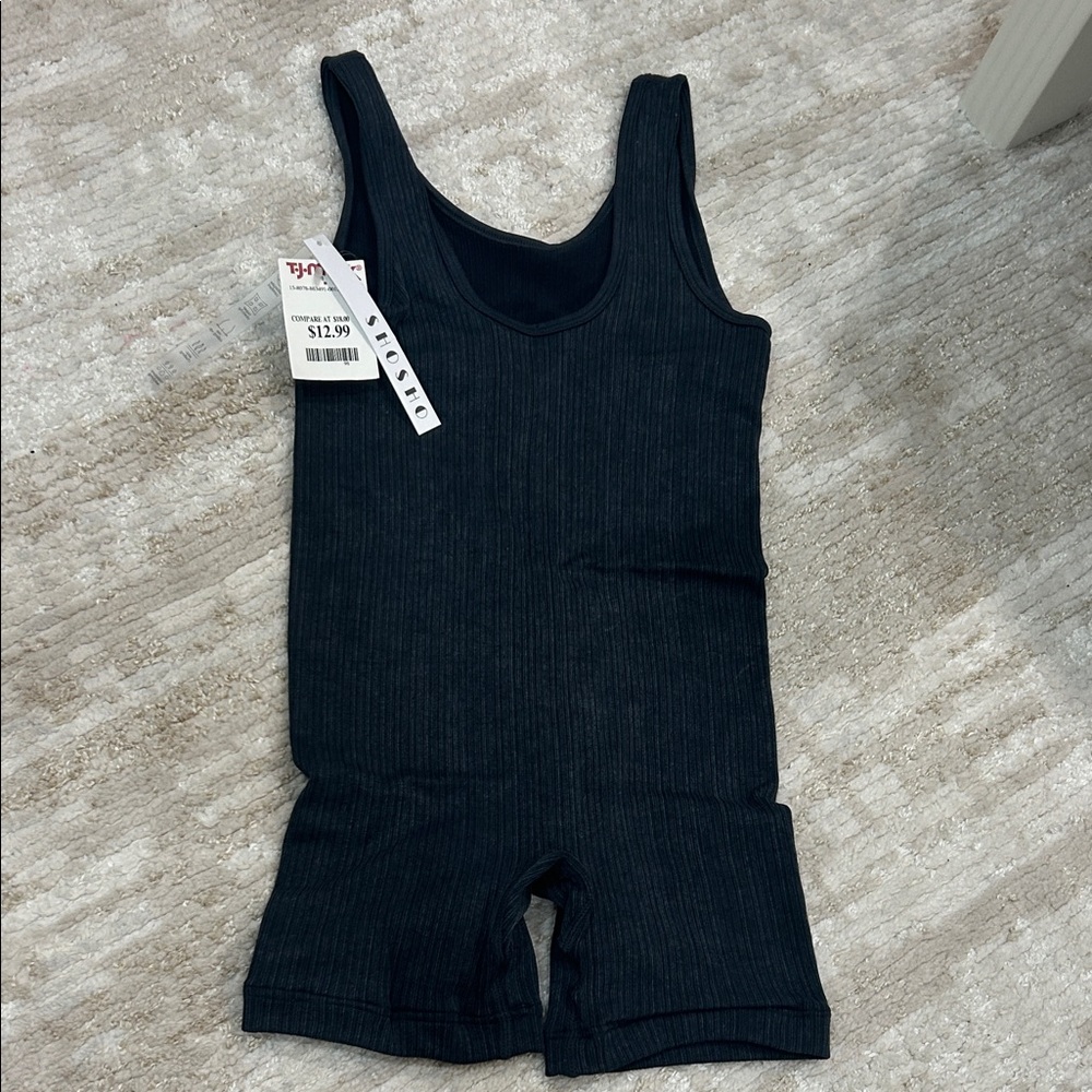 Shosho Black Ribbed Jumpsuit